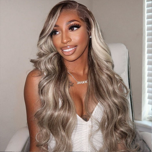 Glueless Wigs Low Price Cold Ash Blonde Hair Highlighted Soft Keratin Layers Aligned Human Hair Lace Front Wigs For Women