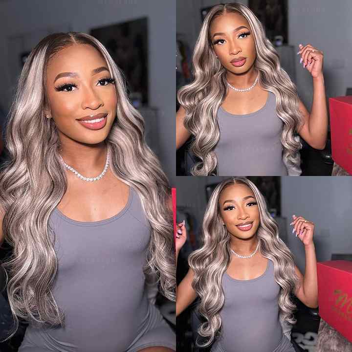 Glueless Wigs Low Price Cold Ash Blonde Hair Highlighted Soft Keratin Layers Aligned Human Hair Lace Front Wigs For Women