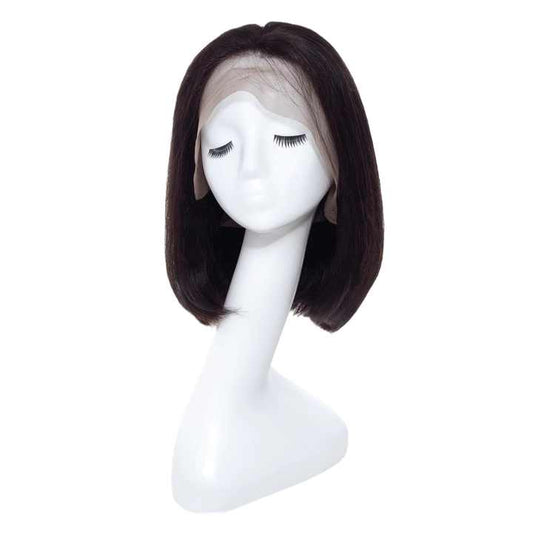 14 Inch Natural Black Brazilian Hair HD Lace Wig Glueless 150% Density Bone Straight Cut Layered Lace Wig Transparent Lace