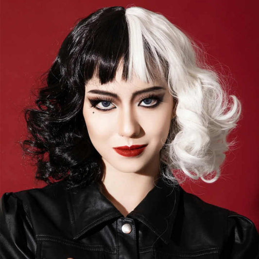 Europe and the United States short curly hair full wig Maleficent Cruella De Vil Cosplay
